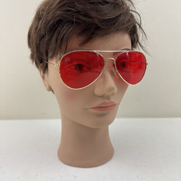 Rainbow OPTX Red Lens Men Women Gold Frame Aviator Sunglasses - Picture 1 of 10